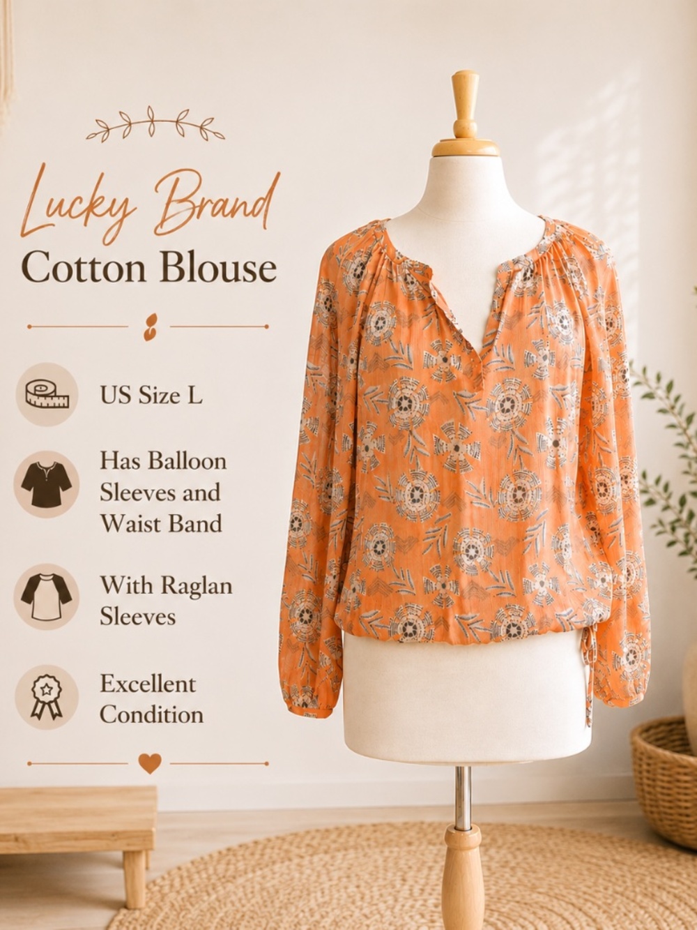 Lucky Brand Jeans Cotton Blouse US size L